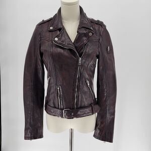 Mauritius Wild lamb leather biker distressed mahogany jacket XS NWOT